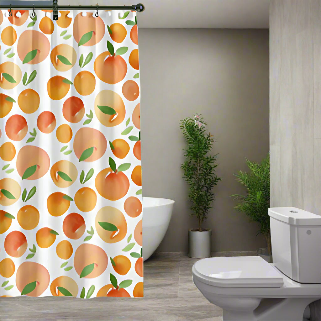 Sunny Oranges Bath Curtain — product in use