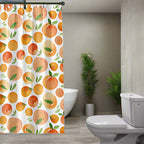 Sunny Oranges Bath Curtain — product in use