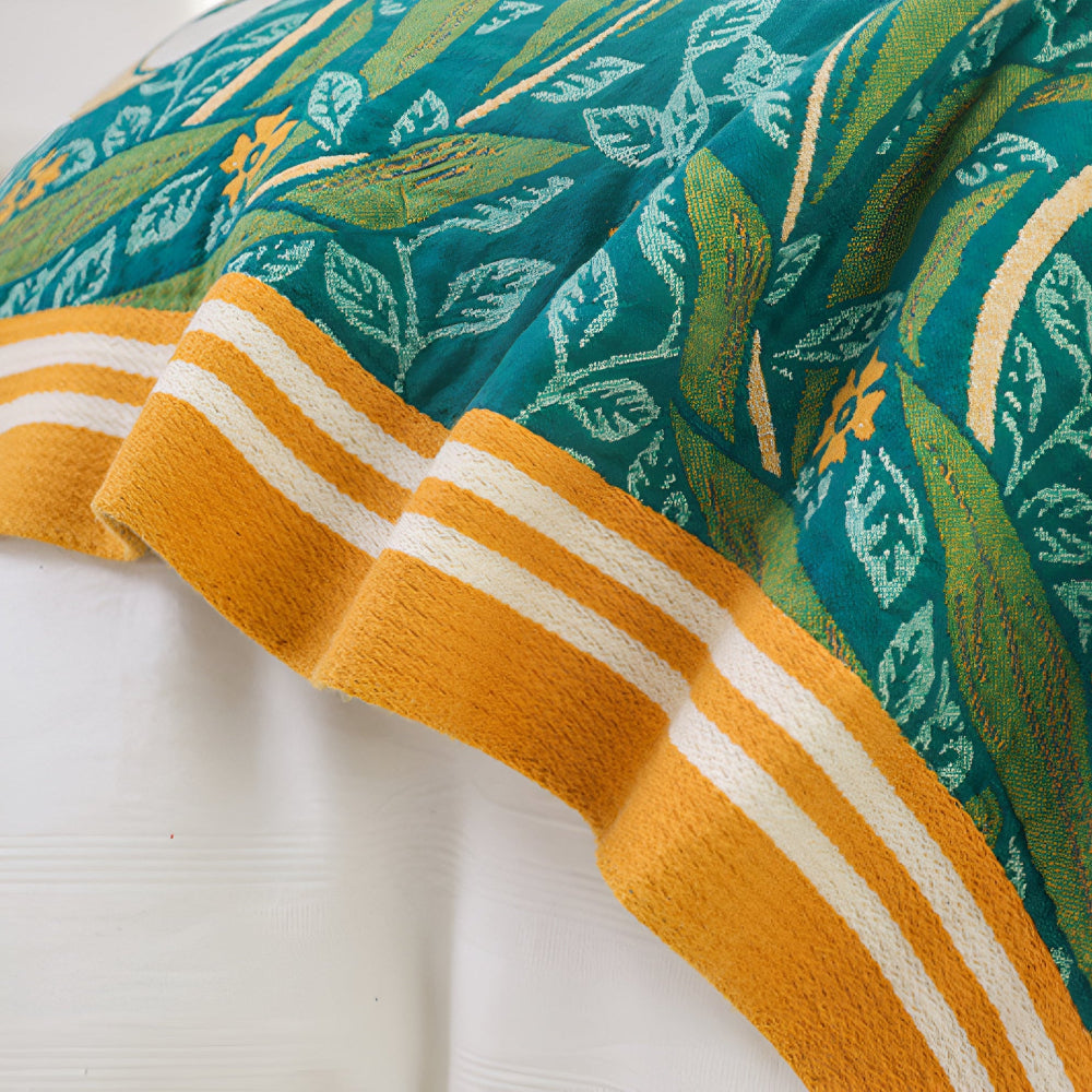 Green Botanical Bloom Cotton Blanket — lifestyle shot