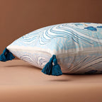 Blue Dog Artistic Cushion Cover with Tassels — product in use