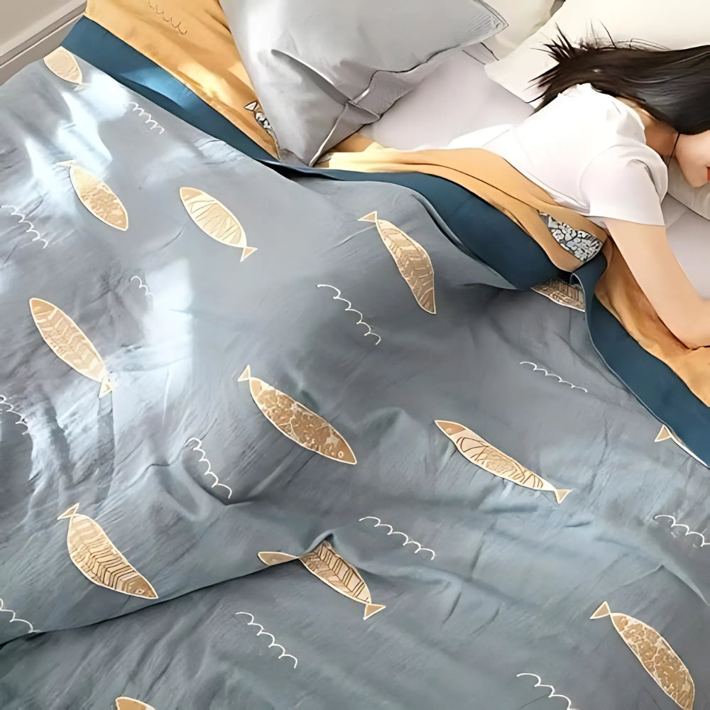 Golden Fish Cotton Gauze Reversible Blanket — product close-up