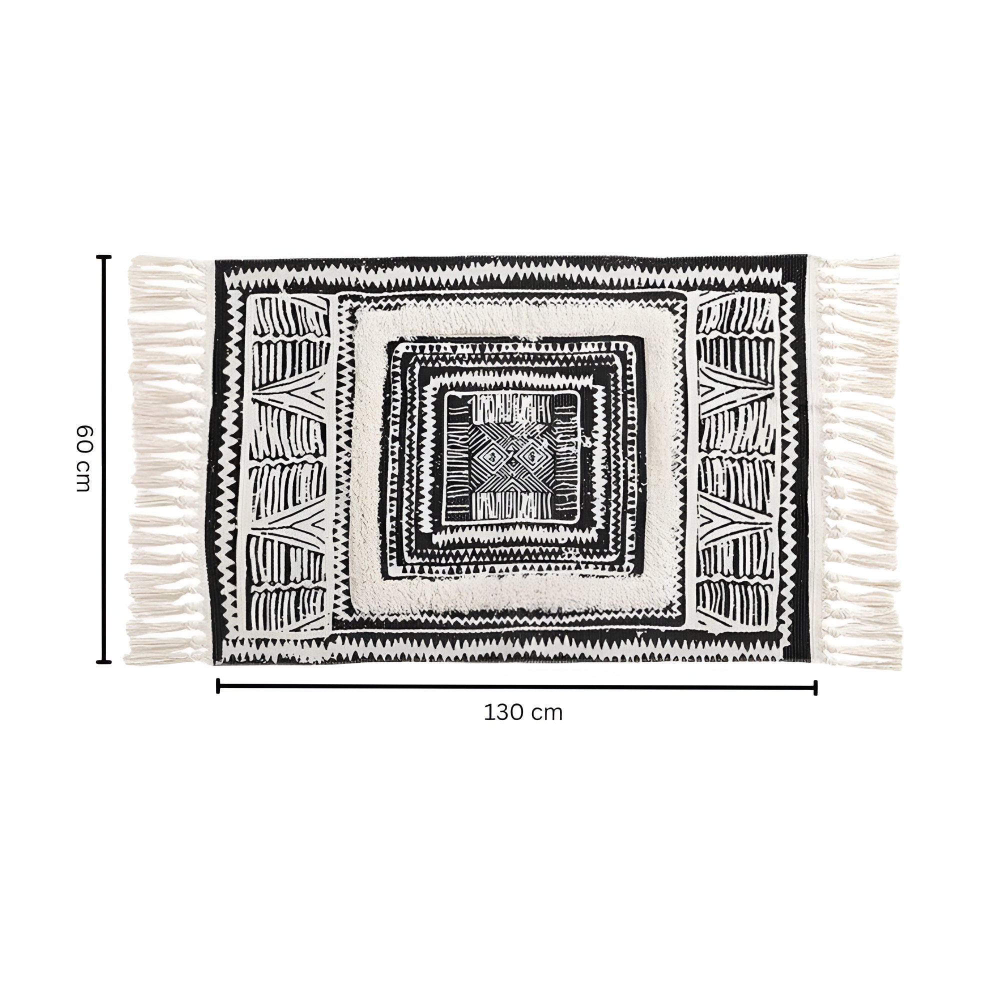 Black and White Geometric Tassel Floor Mat — alternate angle view