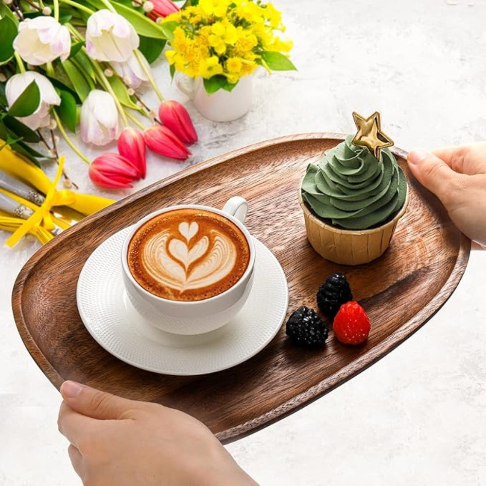 Oval Shaped Acacia Wood Serving Trays Set — product in use