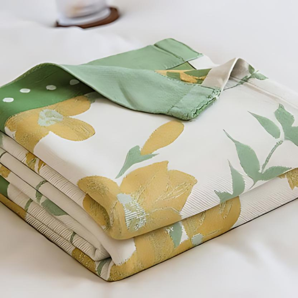 Yellow Flower Leaf Cooling Blanket — product in use