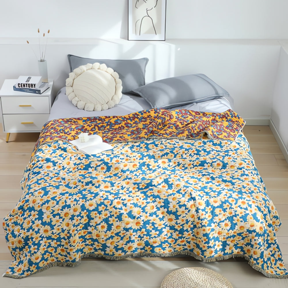 Daisy Dreamer Reversible Tassel Blanket — alternate angle view