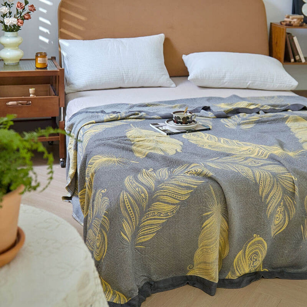 Feather Print Bamboo Fiber Reversible Blanket — product close-up