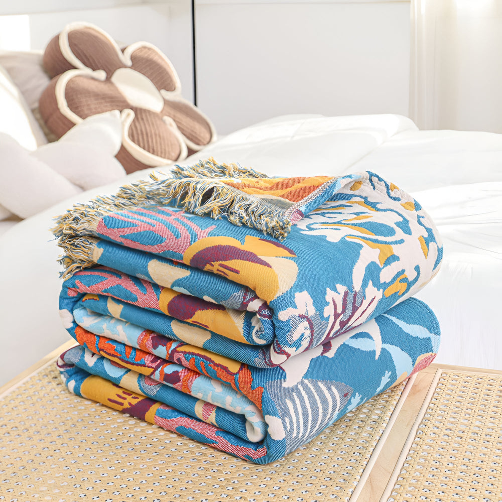 Underwater Coral Cotton Blanket — product in use