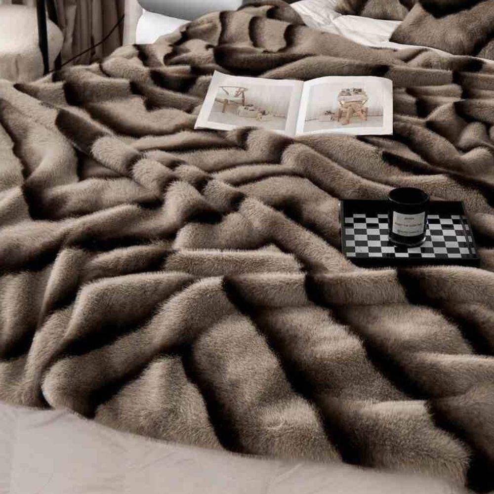 Ruched Faux Rabbit Fur Blanket — material texture close-up