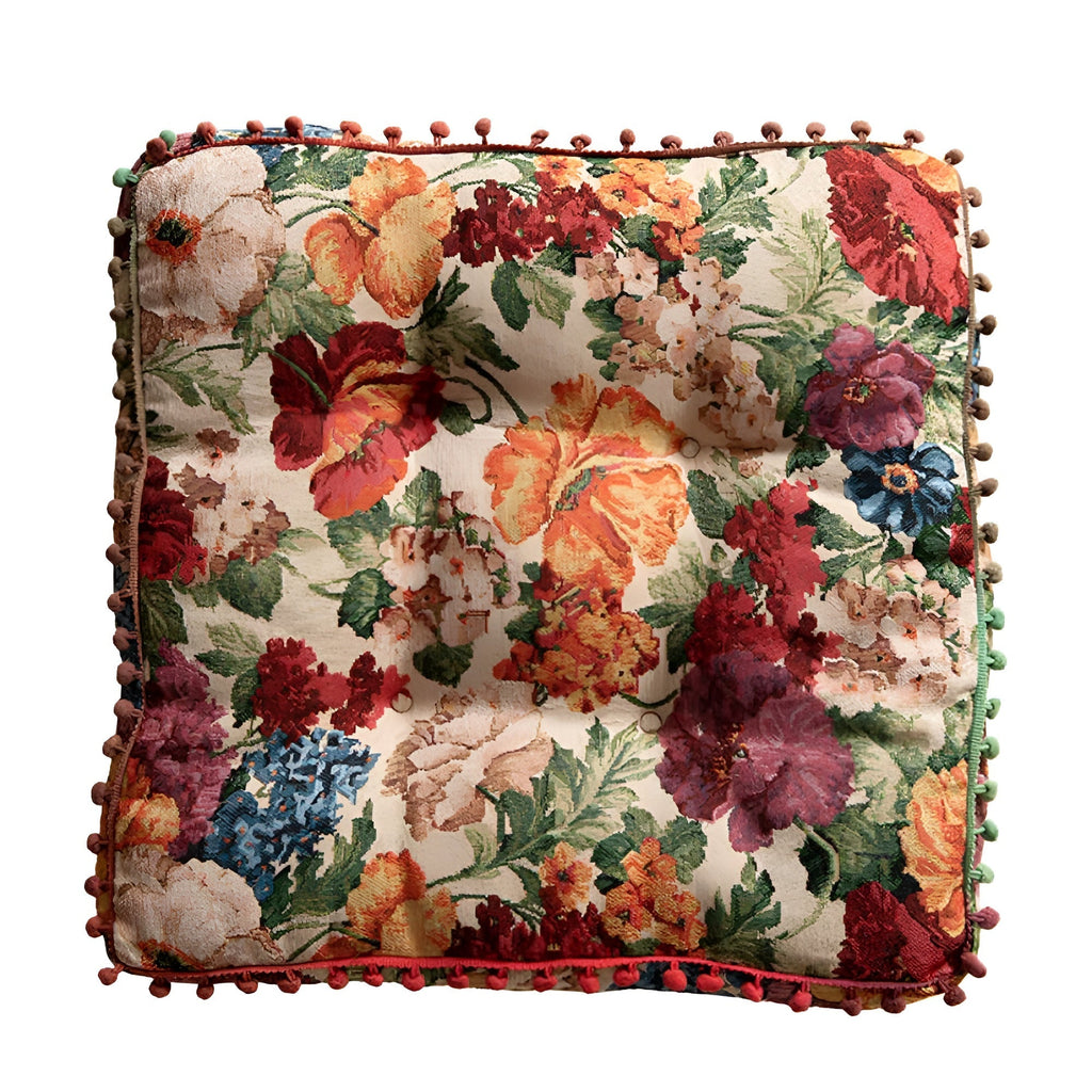 Retro Floral Bohemian Tassel Cushion — alternate angle view