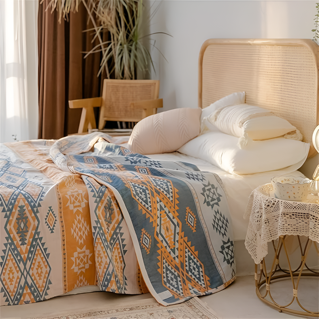 Serene Boho Style Cotton Blanket — product in use