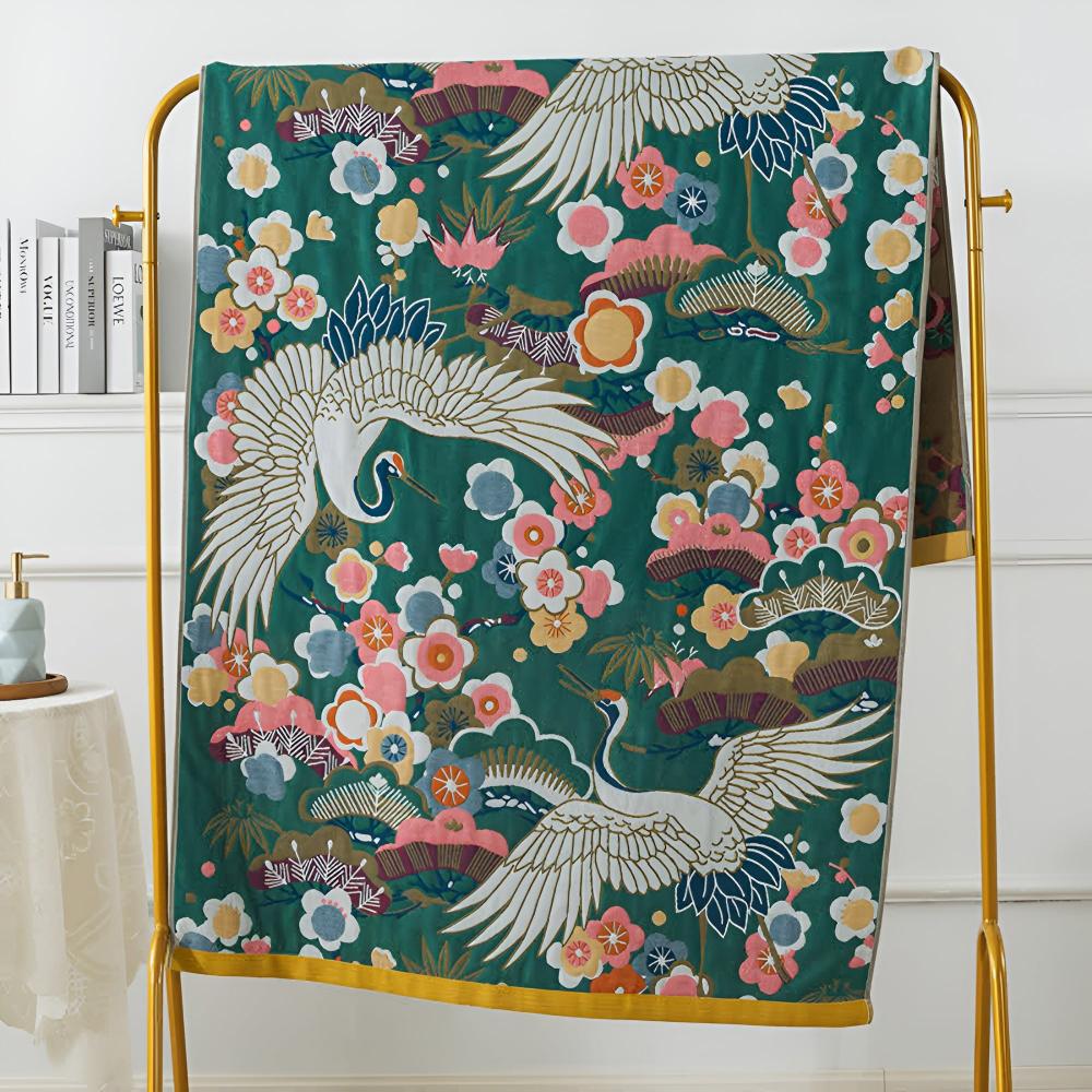 Lush Flower Cranes Bath Towel — product detail view