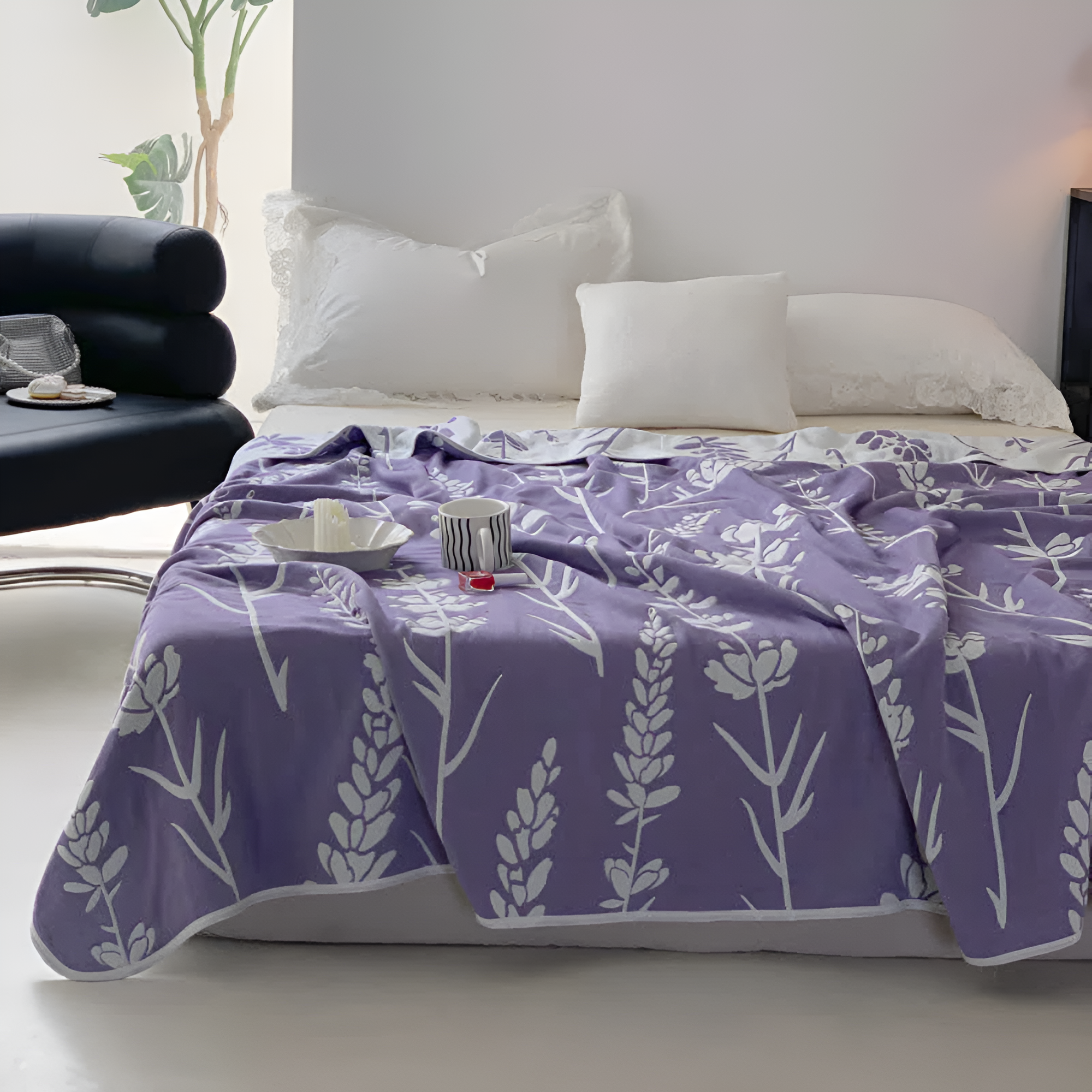Serene Lavender Floral Cotton Blanket — main product photo