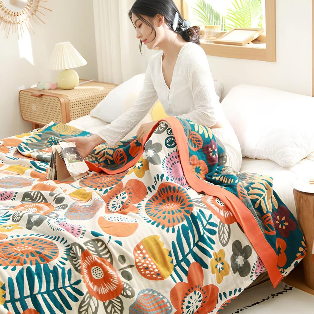 Boho Cartoon Flower Blanket — product in use