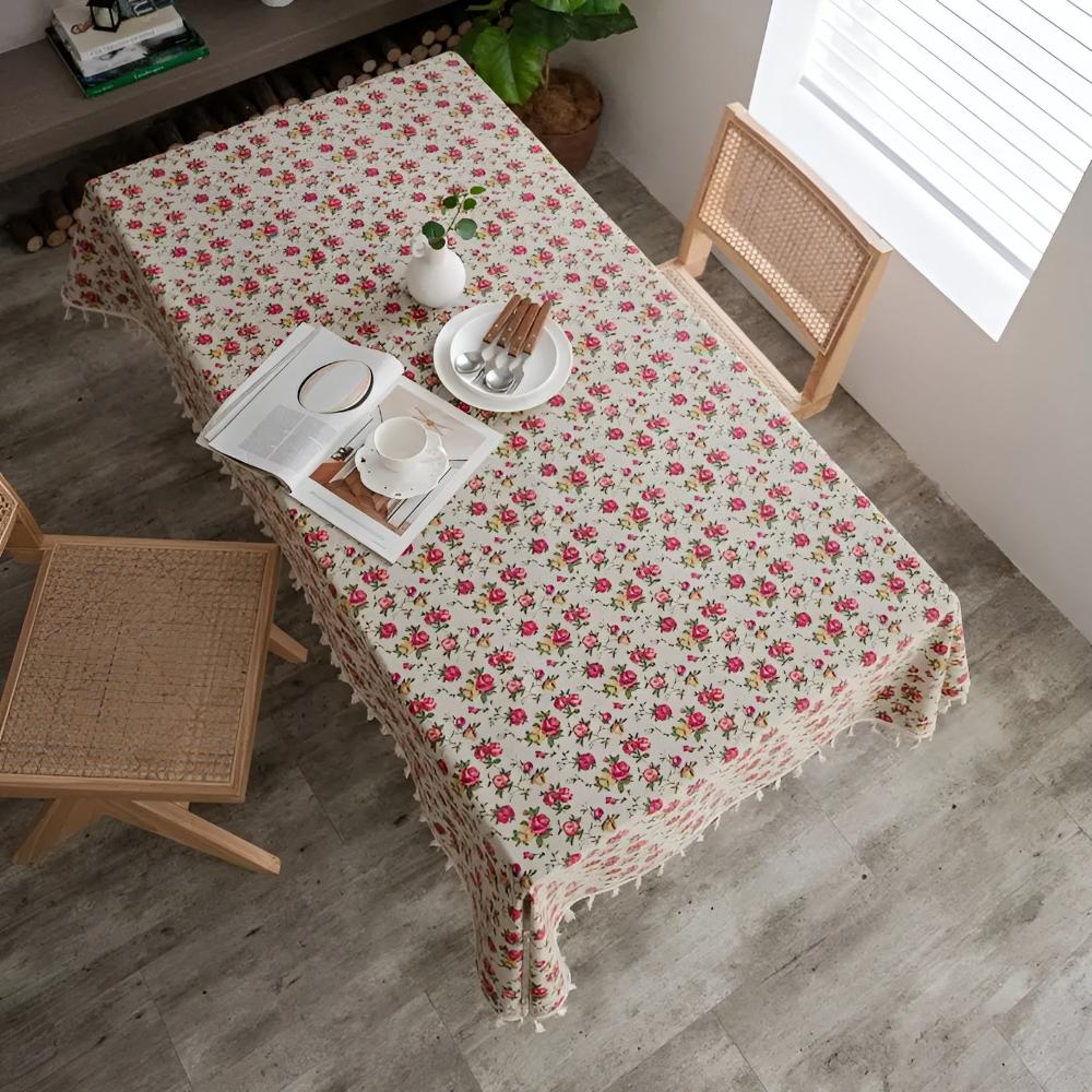 European Pastoral Small Floral Tablecloth — alternate angle view