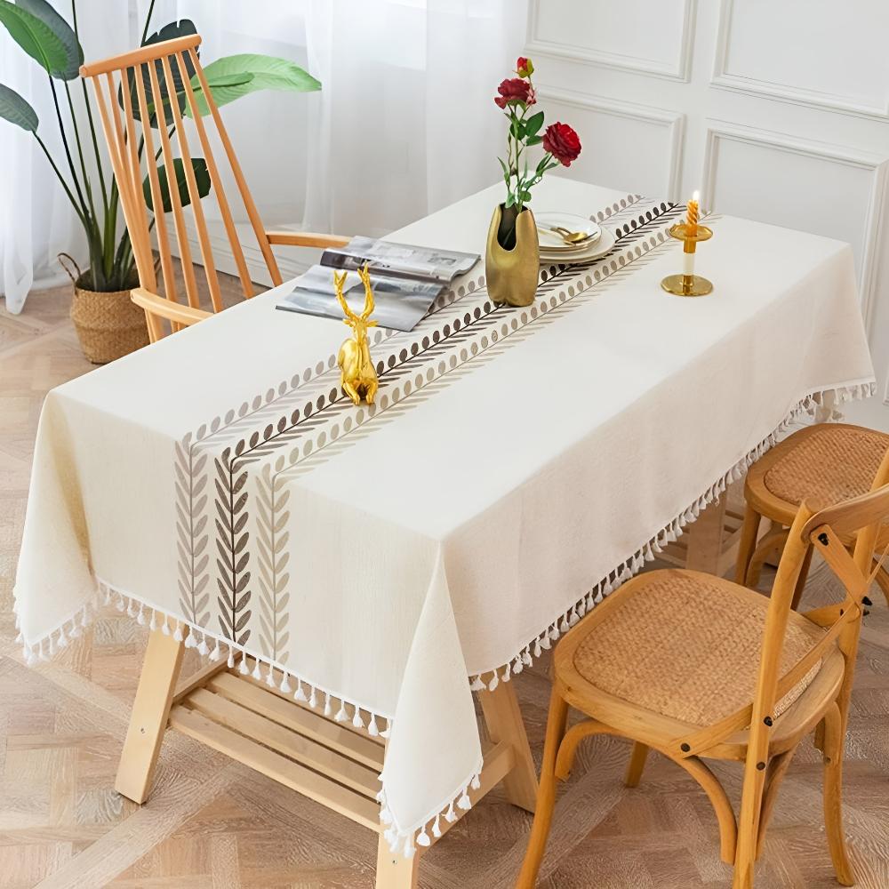 Elegance Leaves Embroidered Tablecloth — product close-up