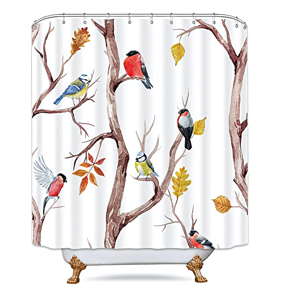 Natural Style Bird & Tree Branches Shower Curtain — alternate angle view