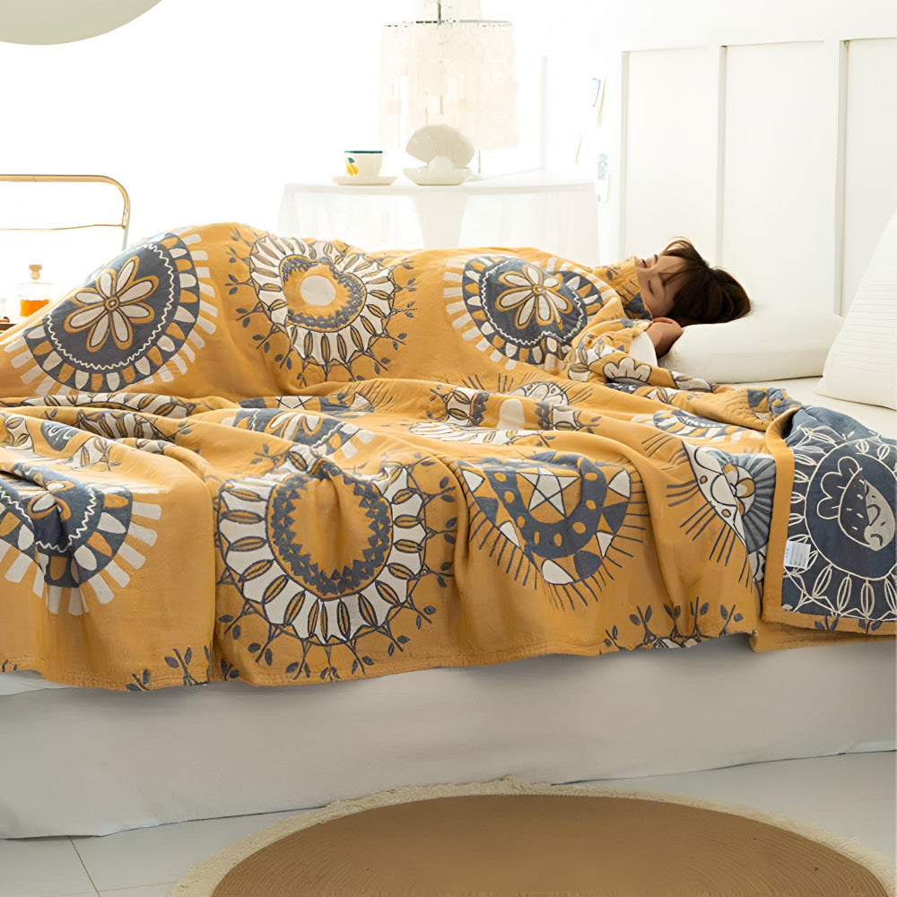 Blossom Radiance Circle Cotton Blanket — product in use