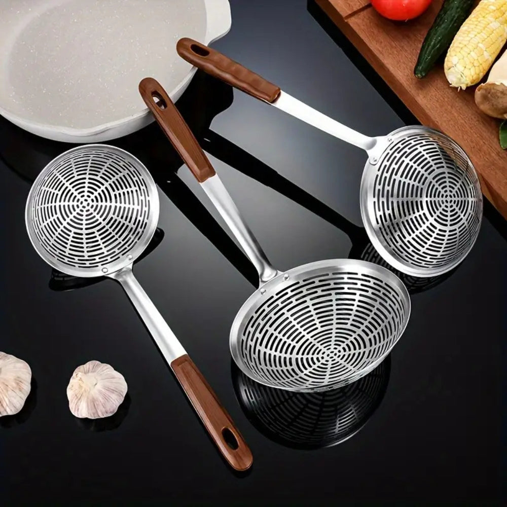 Stainless Steel Wooden Strainer Ladle — main product photo