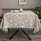 Dandelion Beige Tassel Tablecloth — product in use