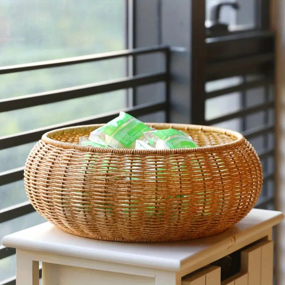 Dome-Shaped Knitted Rattan Basket with Lid — size and scale reference