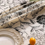 Black Floral Tasseled Farmhouse Tablecloth — lifestyle shot