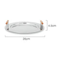 Elegant Stainless Steel Round Tray with Wooden Handles — alternate angle view