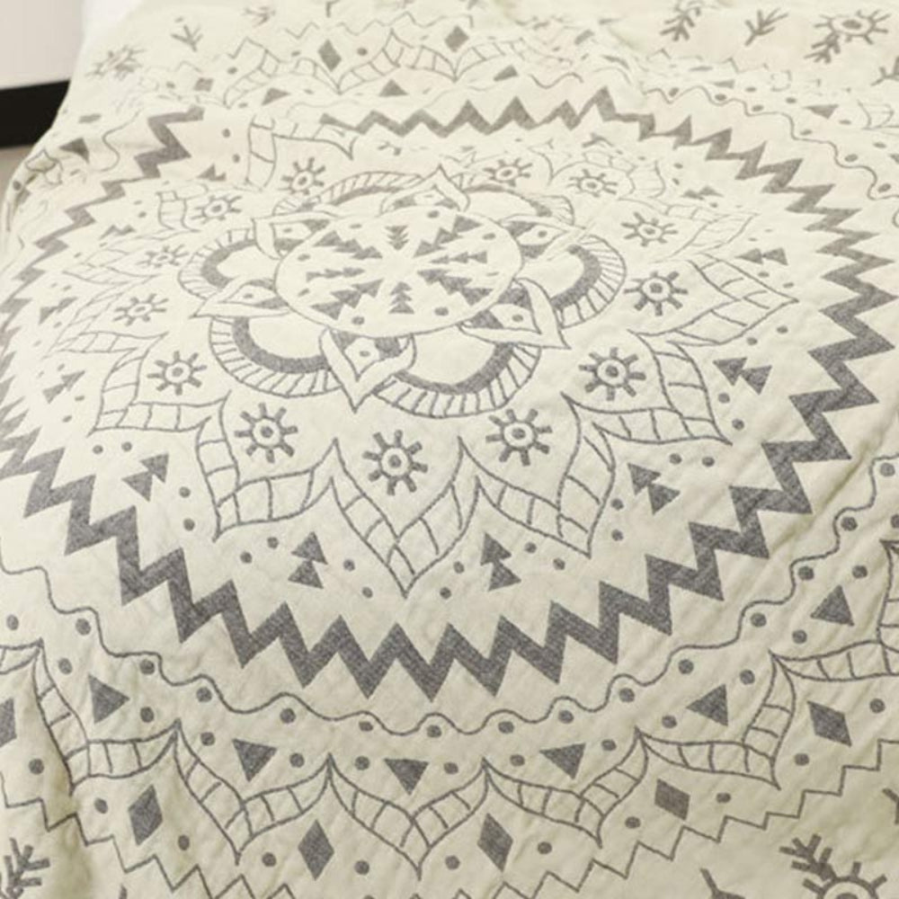 Mandala Art Pattern Reversible Cotton Blanket — product in use