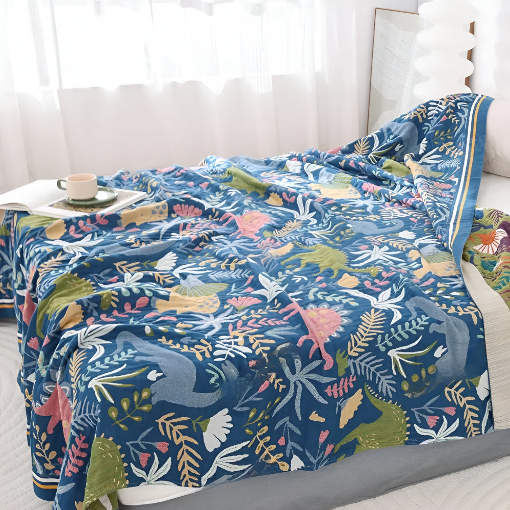 Dinosaur Forest Cotton Blanket — product detail view