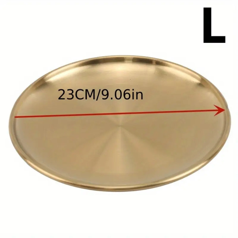 Lustrous Golden Stainless Steel Serving Plates — alternate angle view