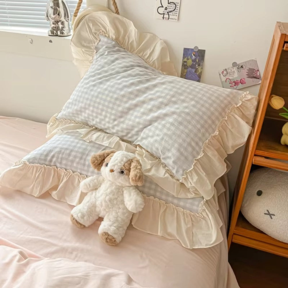 Gingham Check Ruffled Edges Bedding Set — additional view