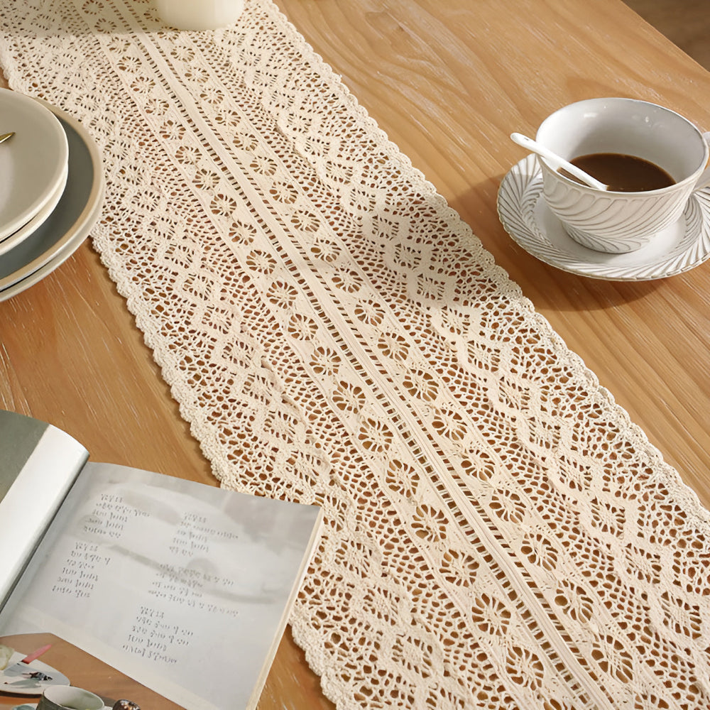 Rustic Crochet Bloom Table Runner — product close-up