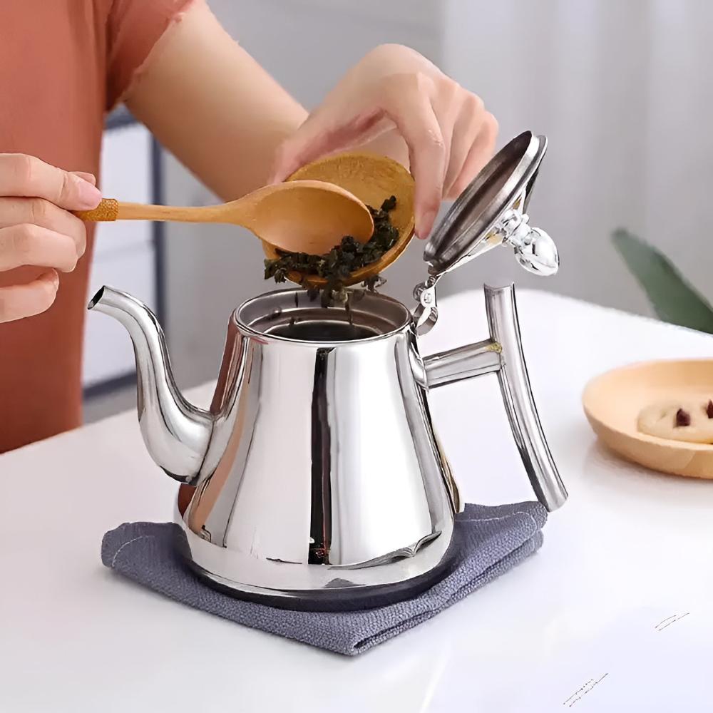 Stainless Steel Kettle with Built-in Filter — product in use