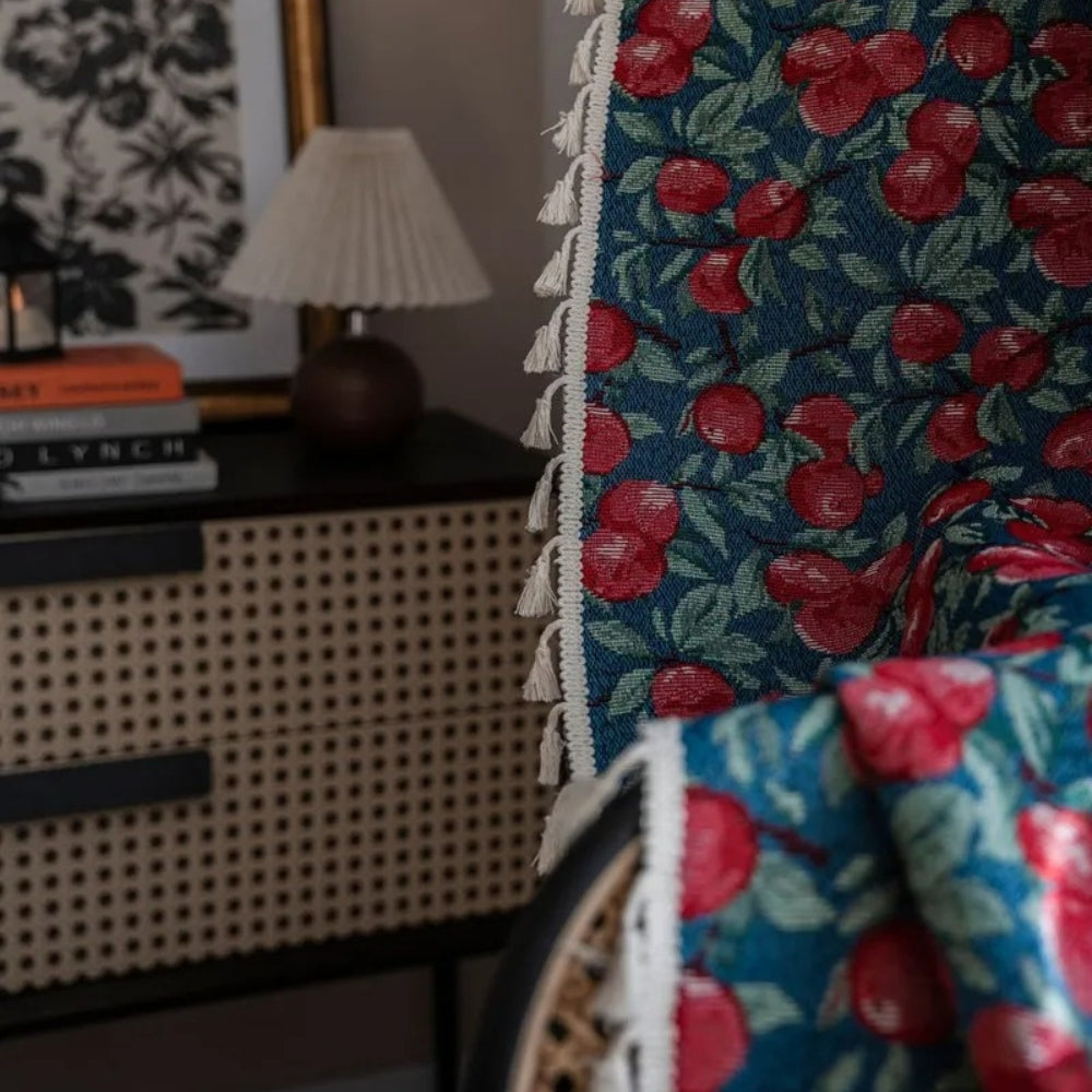Cherry Bloom Botanical Tassel Curtain — product close-up