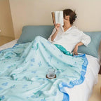 Blue Floral Bamboo Fibre Cooling Blanket — product close-up