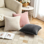 Plush Ribbed Pom-Pom Cushion Cover — product in use