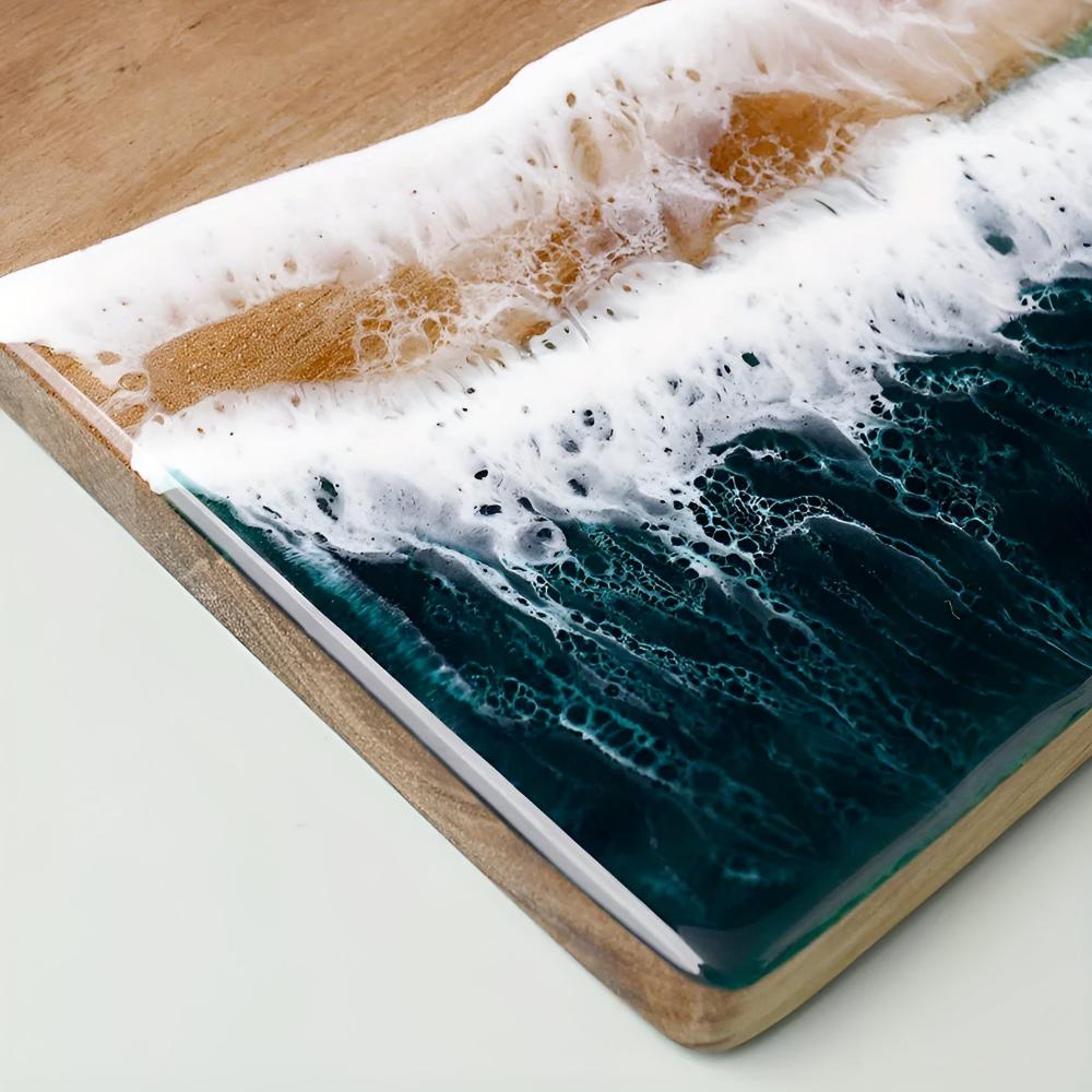 Ocean Wave Resin Acacia Wood Cutting Board — product detail view