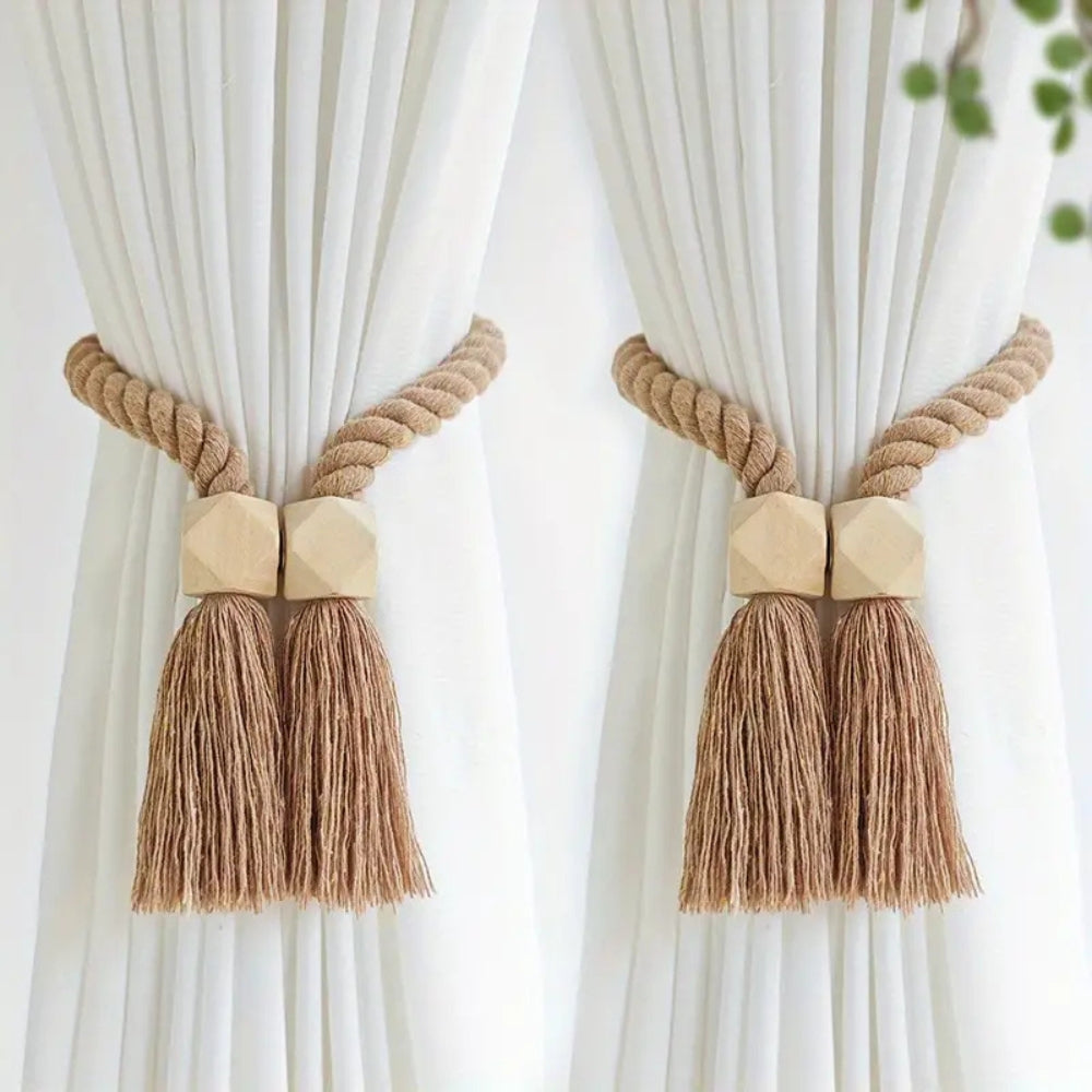 Wooden Bead Tassel Curtain Tie Back | 2Pcs Set — lifestyle shot