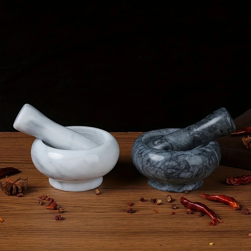 Marble Mortar and Pestle Set — product in use