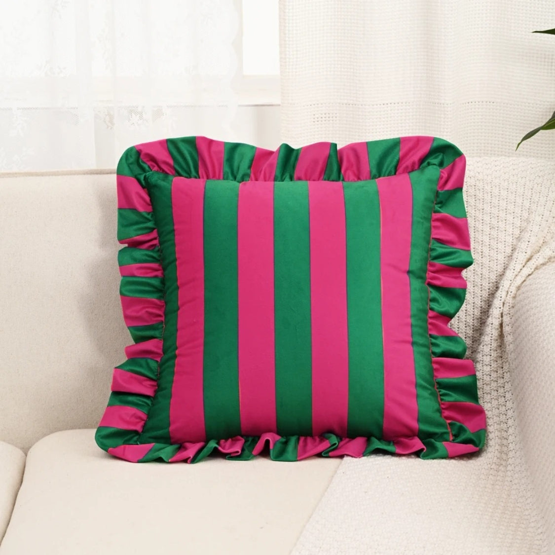 Retro Striped Ruffle Cushion Cover — additional view