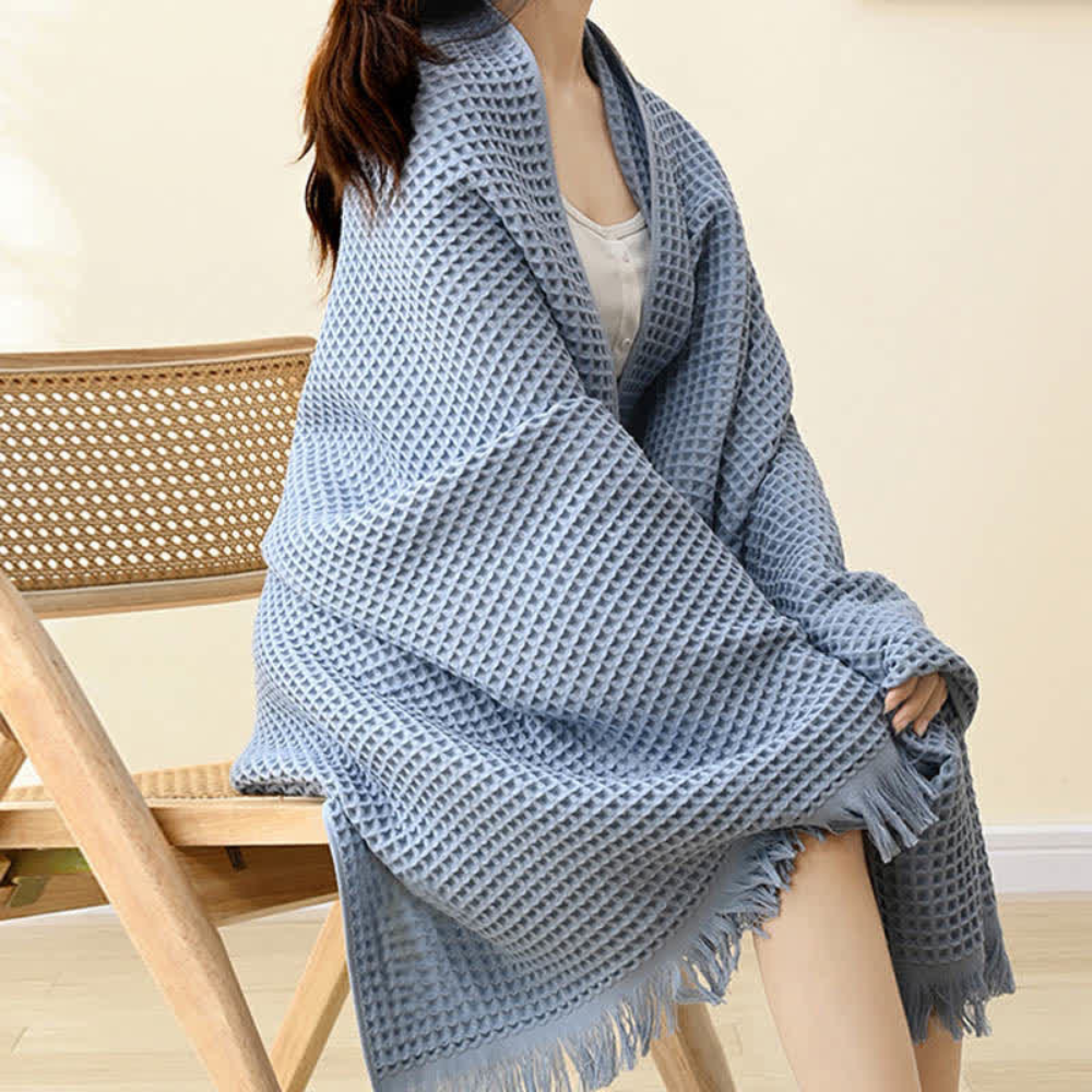 Pure Cotton Waffle Shawl Bath Towel — alternate angle view