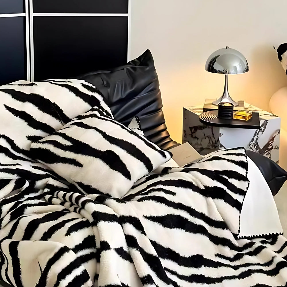 Zebra Print Luxe Faux Fur Blanket — product detail view
