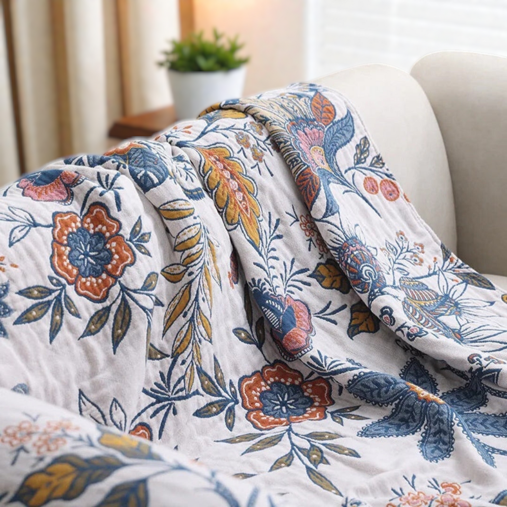 Reversible Floral Cotton Throw — view 2