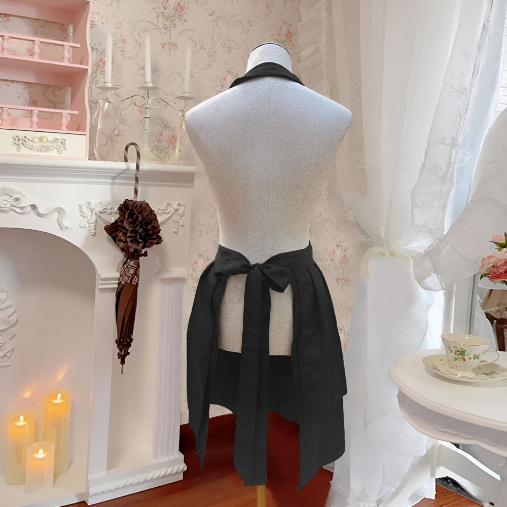 V-Neck Halter Black Tie-Back Apron — product in use