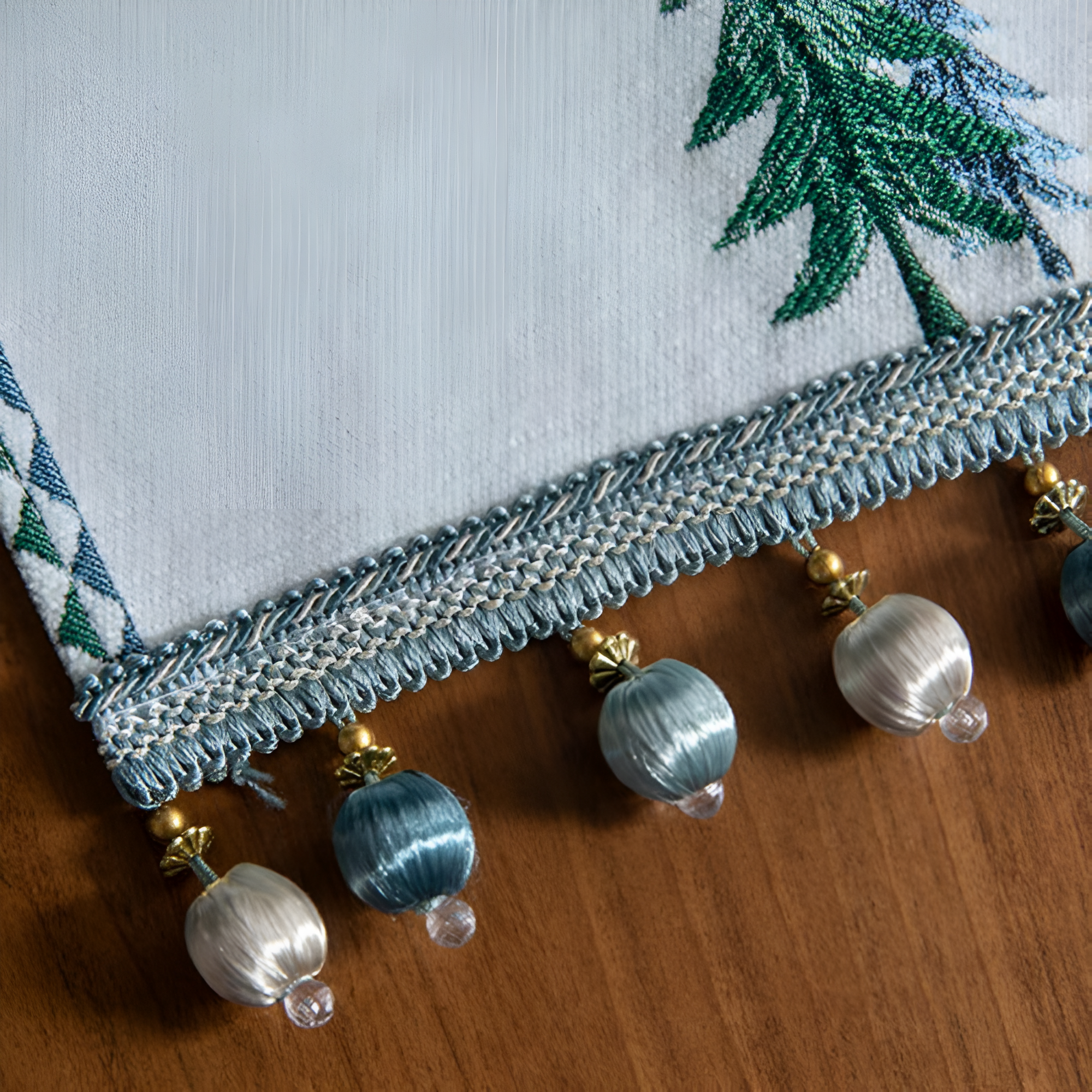 Festive Pine Tree Tassel Runner — product in use