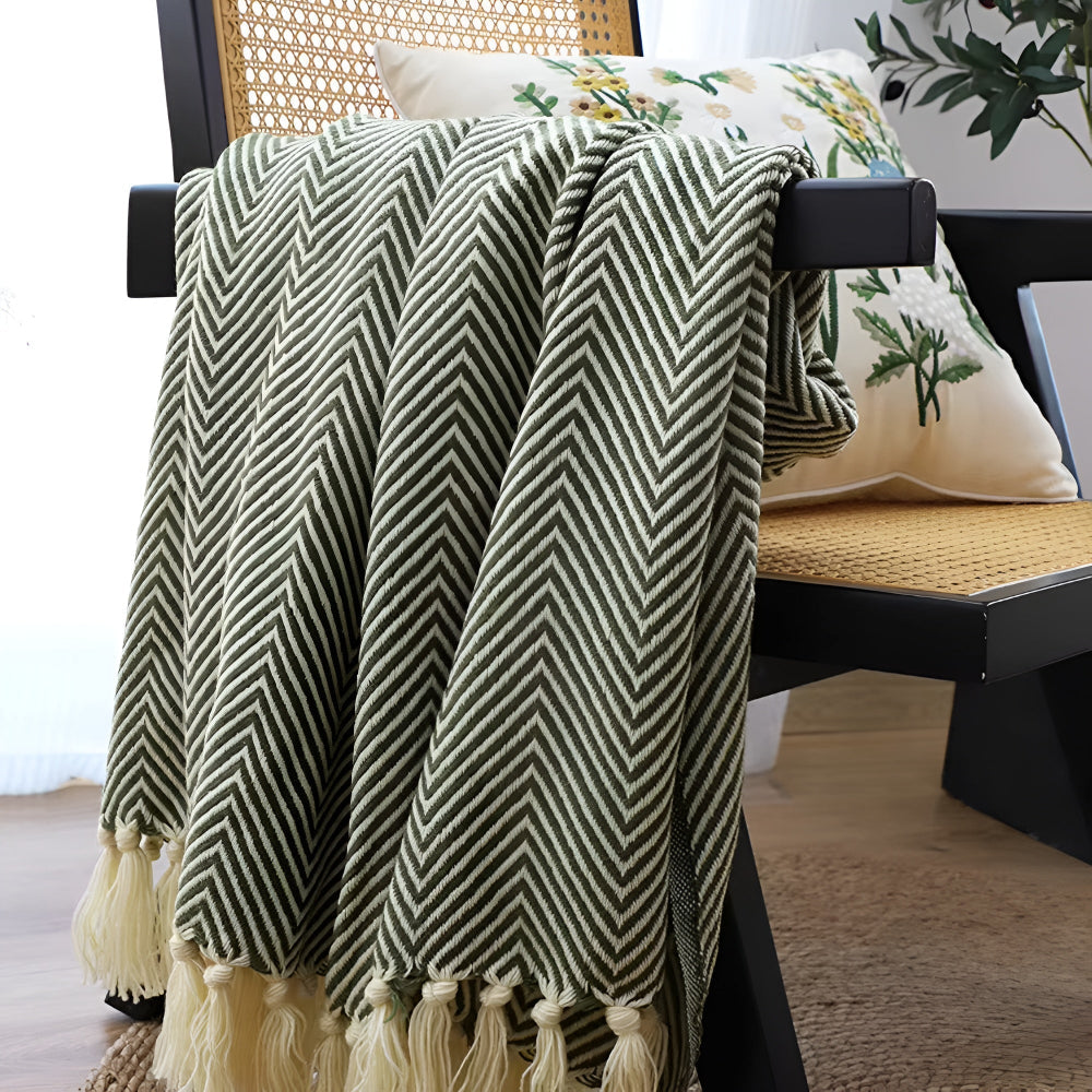 Herringbone Tassel Knit Blanket — product in use