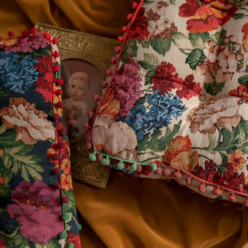 Retro Floral Bohemian Tassel Cushion — product in use