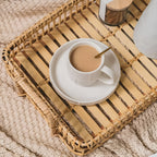 Rustic Weave Rattan Tray — product in use