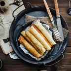 Retro Round Metal Dinner Serving Trays — lifestyle shot