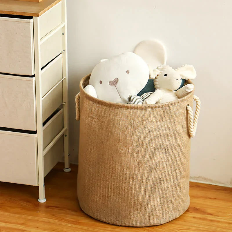 Cotton Linen Waterproof Foldable Laundry Basket — product in use