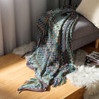 Multicolour Zigzag Tasseled Knit Throw — additional view